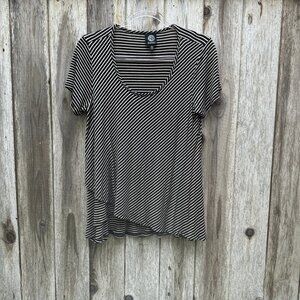 Bobeau Striped Scoop Neck Short Sleeve Top Medium